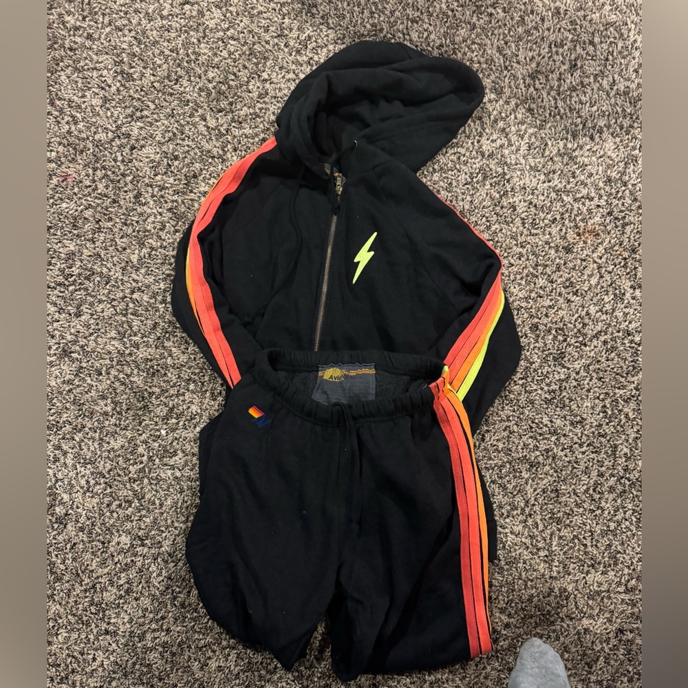 Aviator Nation Black Set with Lightning Bolt and Neon Stripes size M
